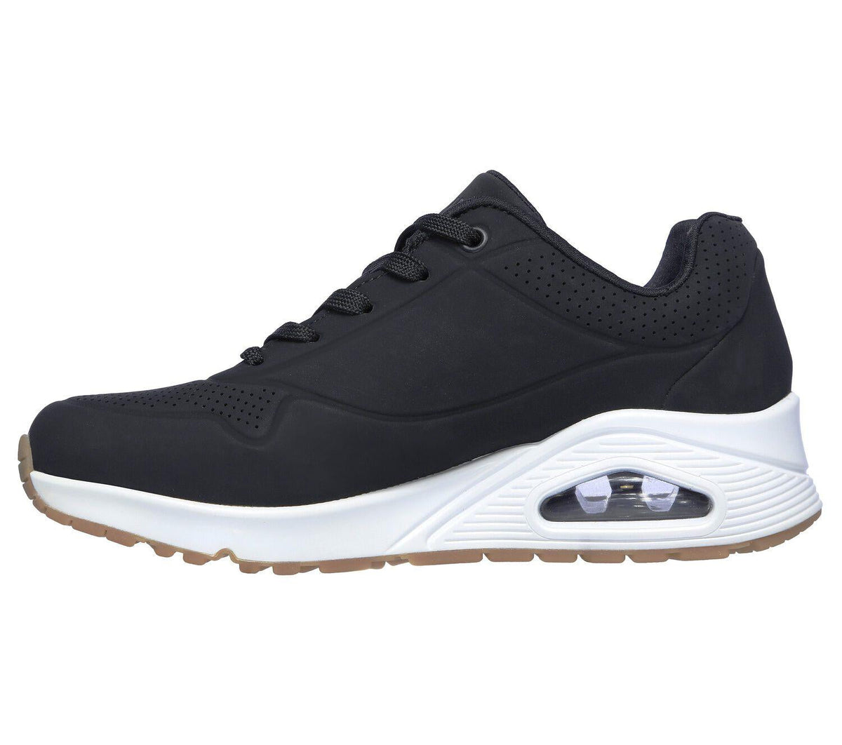 Women's Wide Fit Skechers 73690 Uno - Stand On Air Walking Sneakers - Black/White