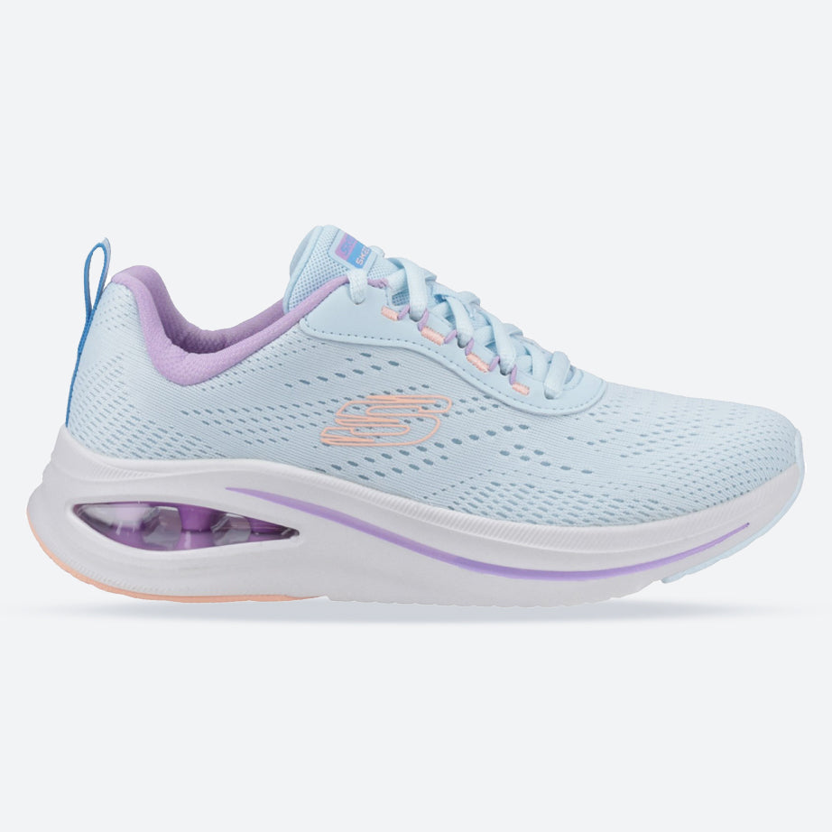 Women's Wide Fit Skechers 150131 Skech Air Meta - Aired Out Sneakers - Light Blue/Multi