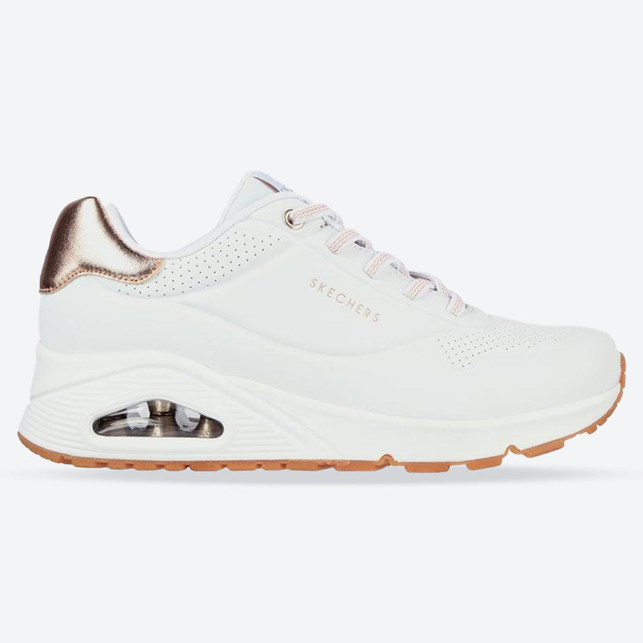 Women's Wide Fit Skechers Uno 155196 Shimmer Away Sneakers - White