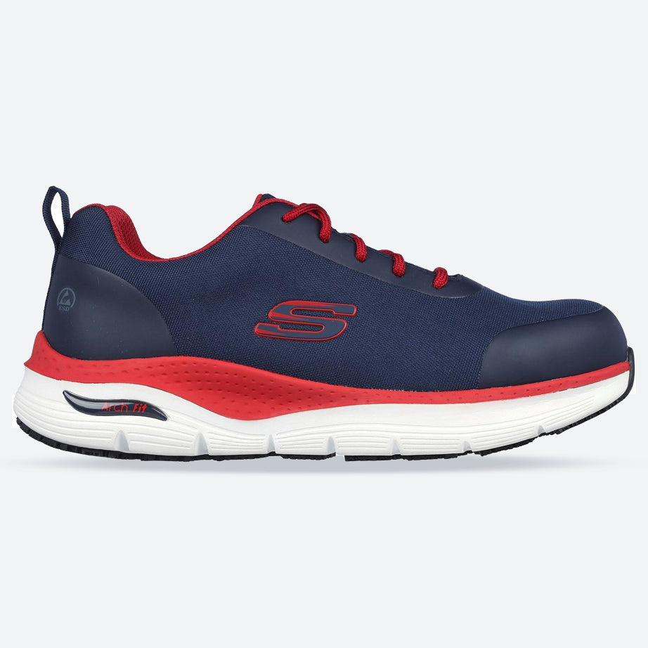 Men's Wide Fit Skechers 200086EC Arch Fit Ringstap Safety Sneakers - Red/Navy