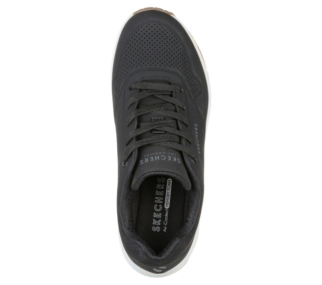 Women's Wide Fit Skechers 73690 Uno - Stand On Air Walking Sneakers - Black/White
