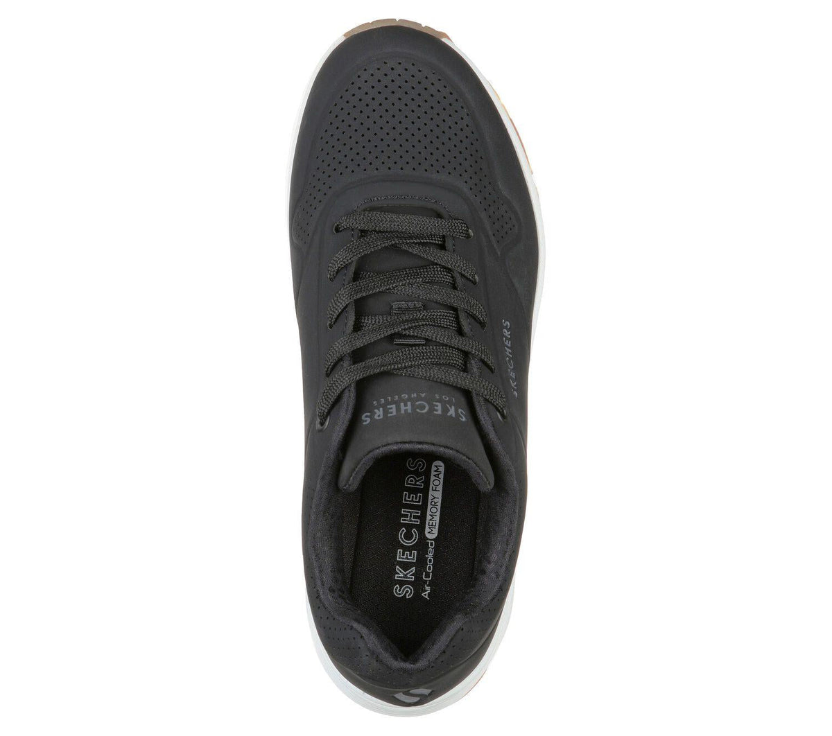 Women's Wide Fit Skechers 73690 Uno - Stand On Air Walking Sneakers - Black/White