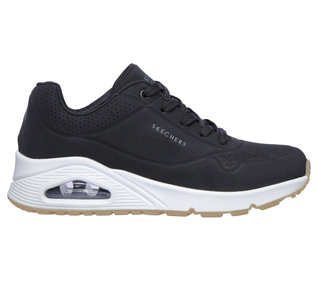Women's Wide Fit Skechers 73690 Uno - Stand On Air Walking Sneakers - Black/White