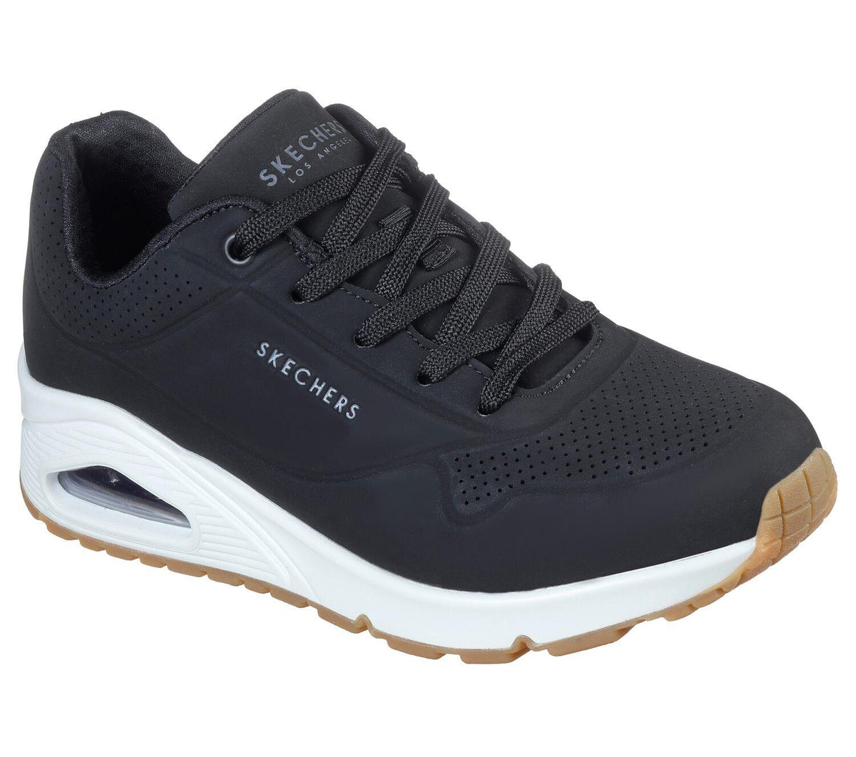 Women's Wide Fit Skechers 73690 Uno - Stand On Air Walking Sneakers - Black/White