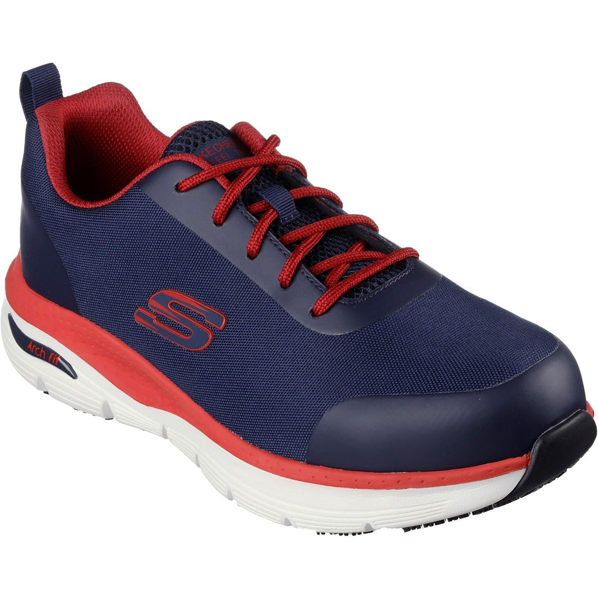 Men's Wide Fit Skechers 200086EC Arch Fit Ringstap Safety Sneakers - Red/Navy