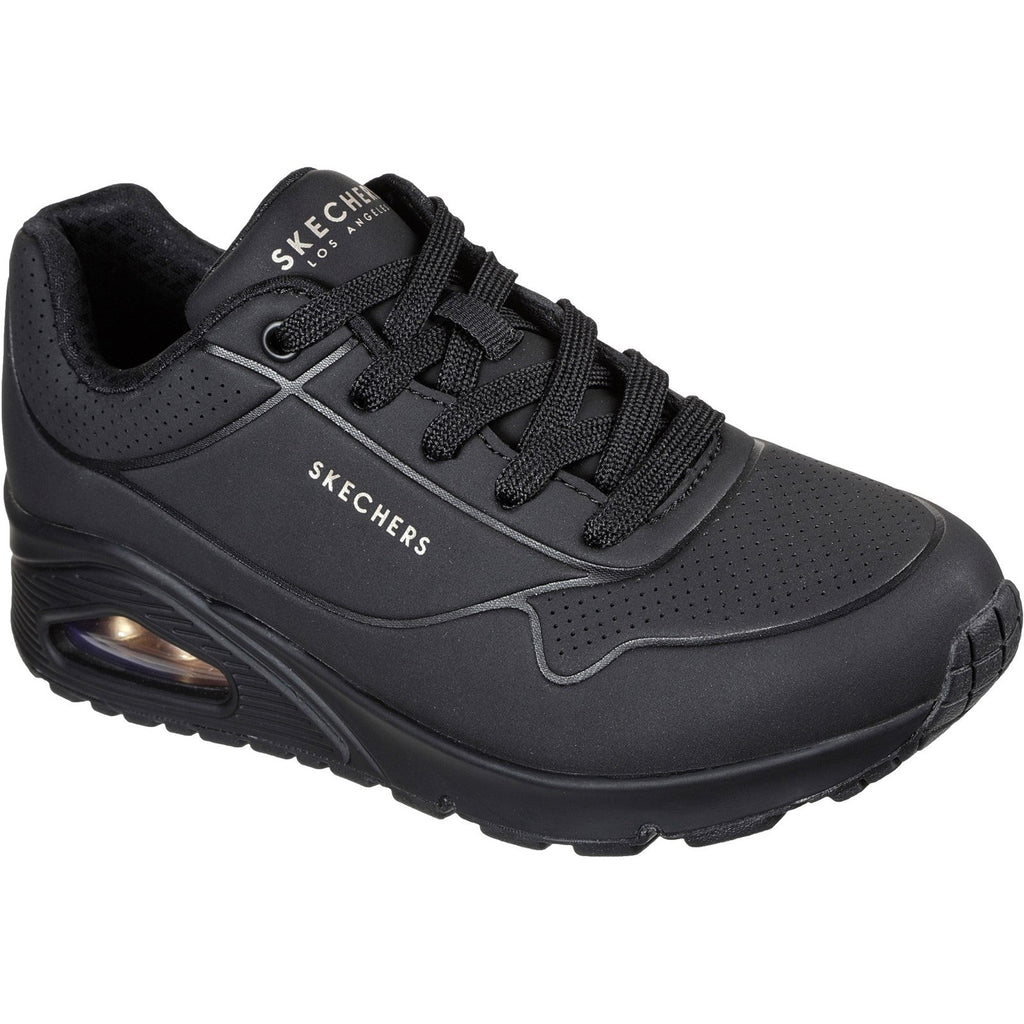 Women's Wide Fit Skechers 73690 Uno - Stand On Air Walking Sneakers - Black/Black