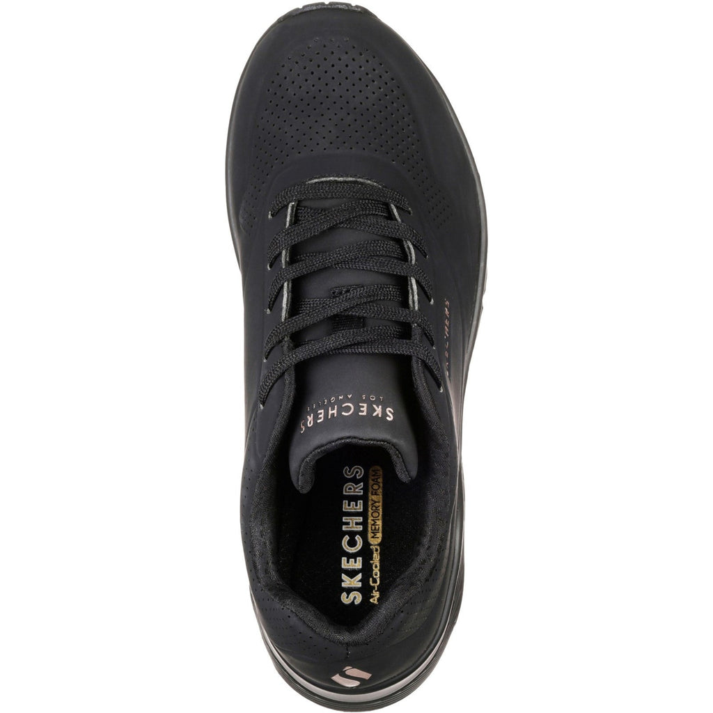 Women's Wide Fit Skechers 73690 Uno - Stand On Air Walking Sneakers - Black/Black