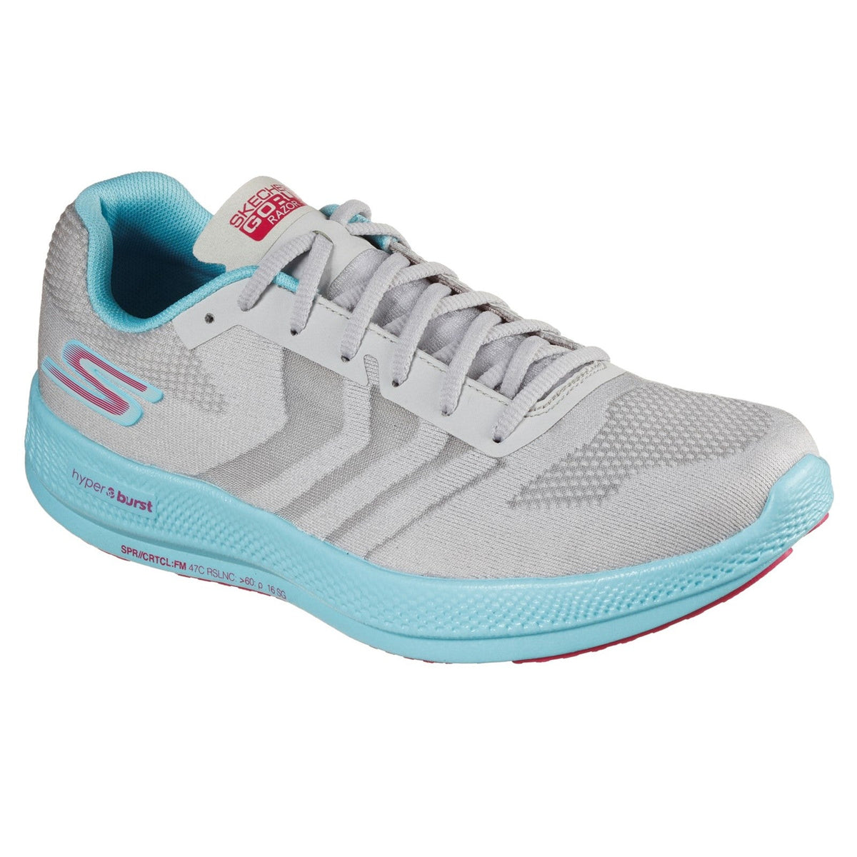 Women's Wide Fit Skechers 130001  Go Run Razor + Sports Sneakers - Grey/Aqua/Pink